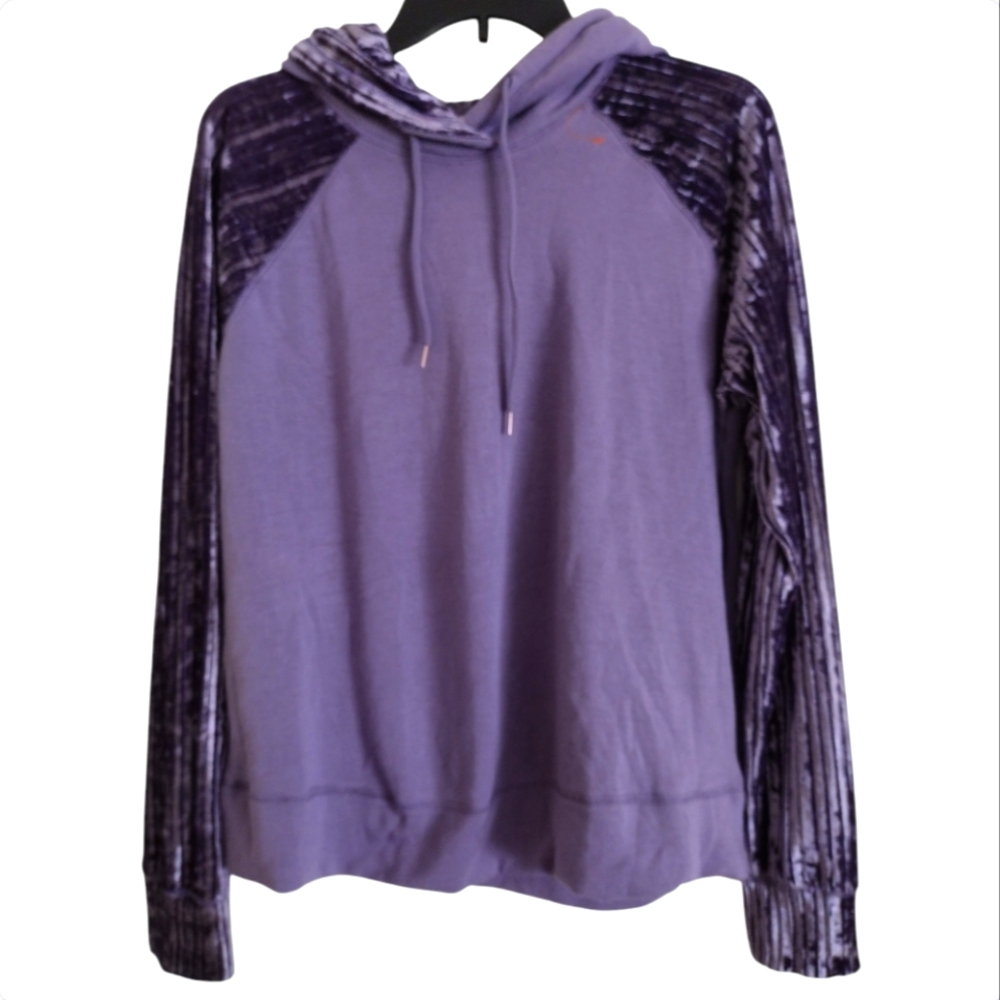 Calia purple hoodie velvet ribbed fabric on sleeves and hood lining size Large